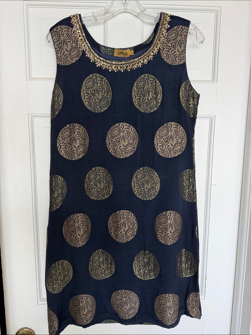 Embellished Navy and Gold Sleeveless Mini Dress
